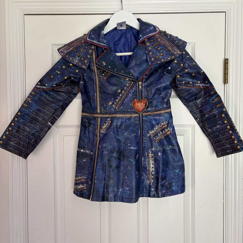 Disney Descendants 7/8 Evie Halloween costume Faux Leather Trench Coat Jacket